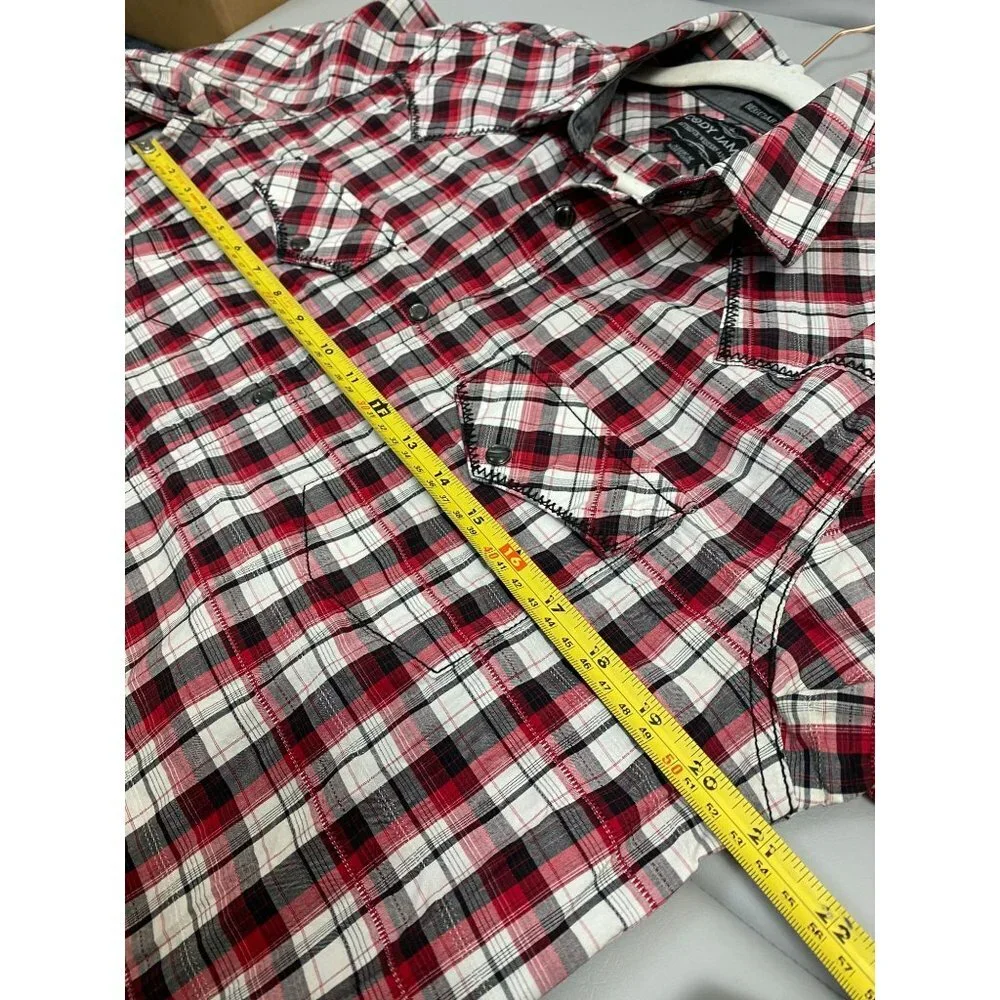 Cody James Mens Pearl Snap Shirt size Medium Plaid‎ Western Rodeo Ranch Red Gray